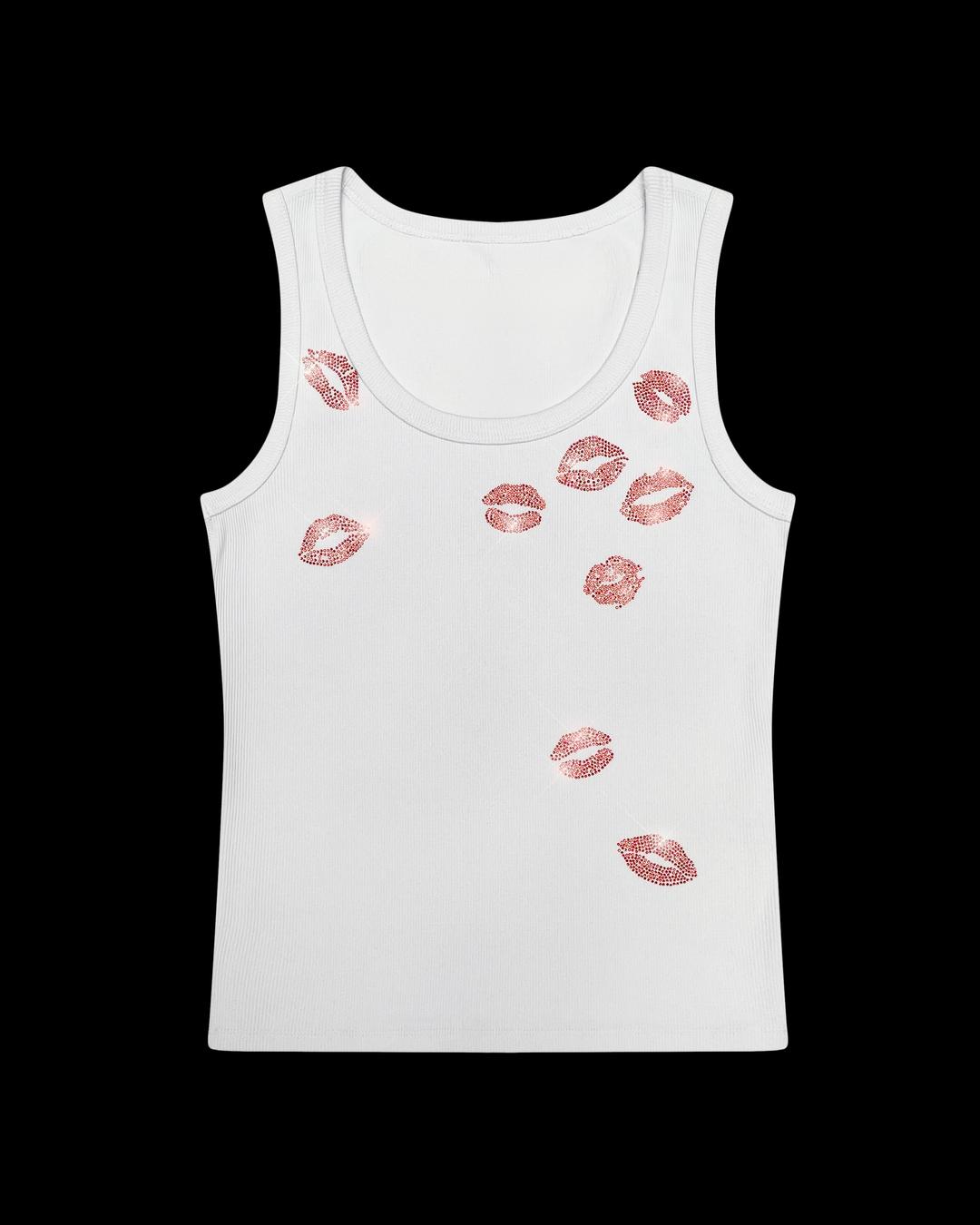 KISSES RHINESTONE RIBBED TANK WHITE - XS