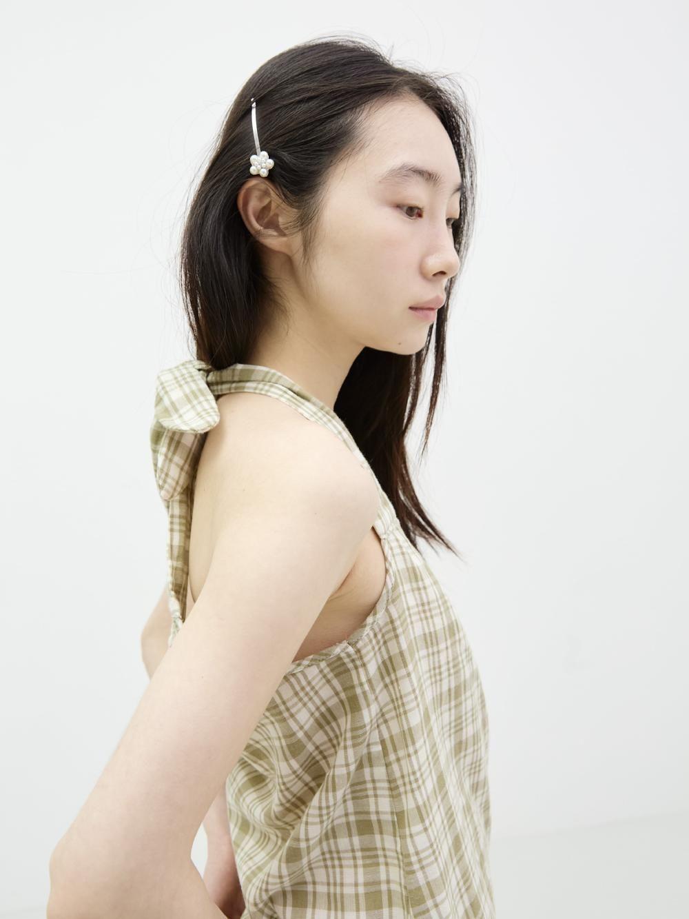 [COLOCYNTH] RABBIT TIE TIE BLOUSE CHECK GREEN