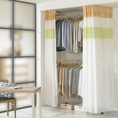 왕자 뉴프리미엄 우드 드레스룸 2P 행거 오렌지논시스루 커튼