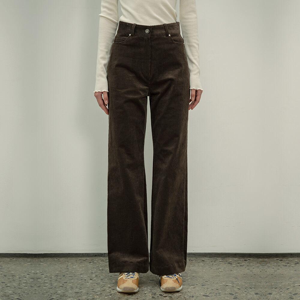 SIPT7056  high waist corduroy pants_Charcoal brown