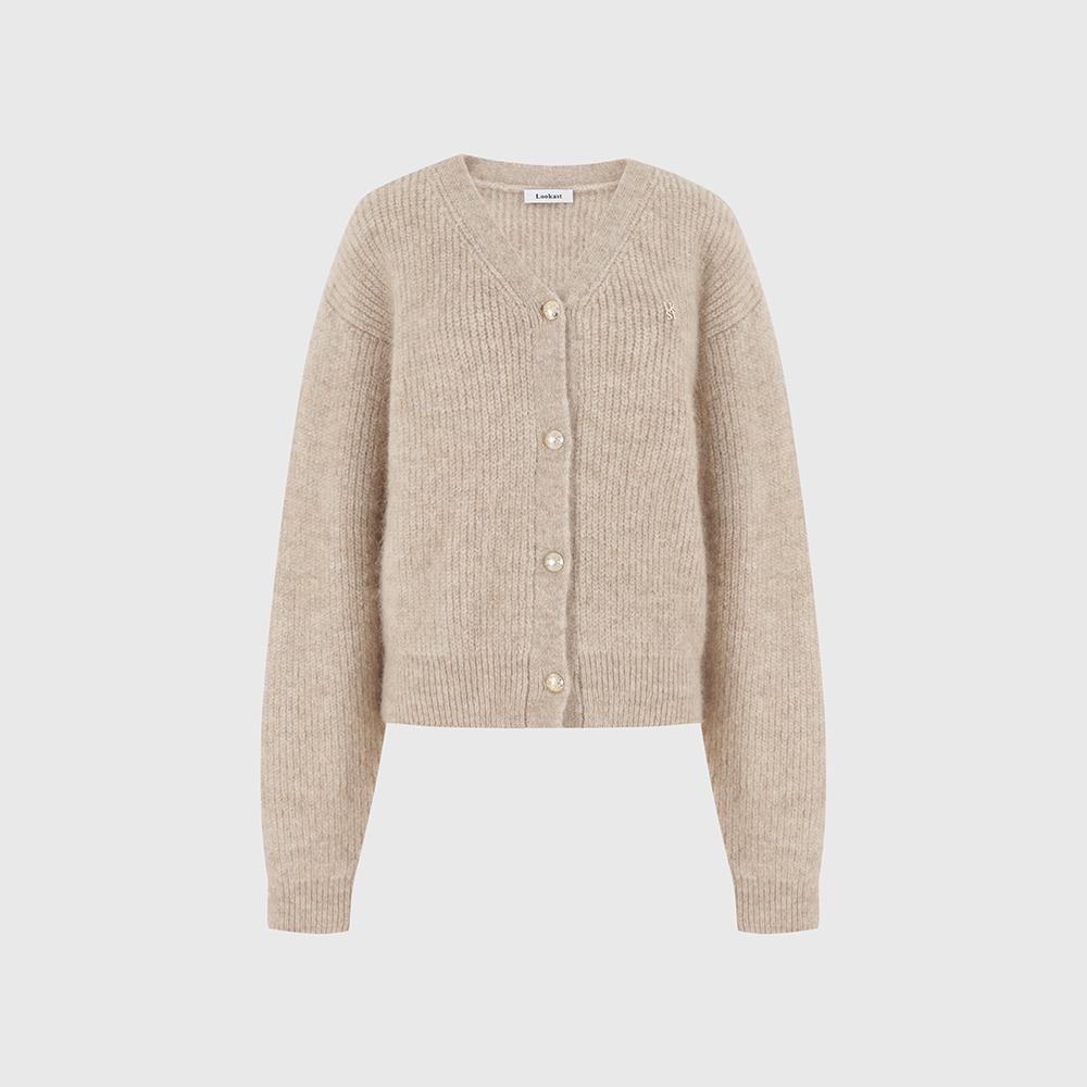 [유튜버 착용][2차 리오더] 베이지 엘라 브이넥 알파카 니트 가디건 / BEIGE ELLA V NECK ALPACA KNIT CARDIGAN