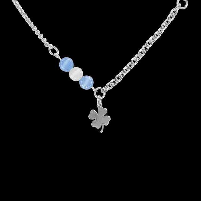 🍀Clover Blue Gemstone Unbalance Necklace💙 / 클로버 블루 원석 언발 목걸이 자체제작 여름 데일리 행운 써지컬 체인 기념일 생일선물 핸드메이드