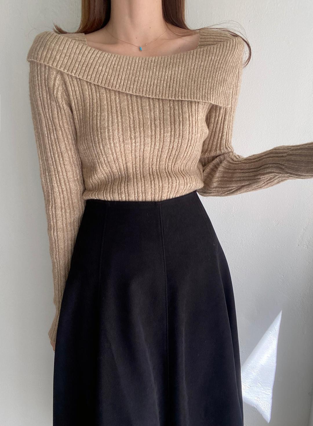 오프숄더 알파카 니트