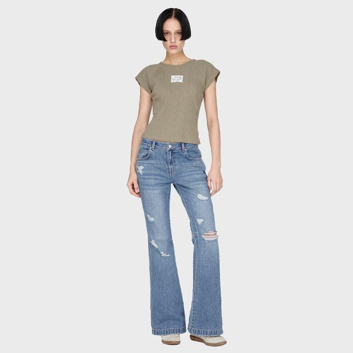 Distroyed Boots Cut Denim Pants, MID BLUE