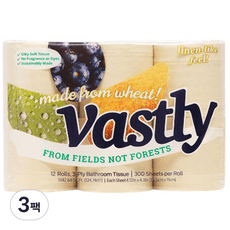 바스틀리 먼지없는 친환경 3겹 토일렛롤 33m 화장지 휴지, 12롤, 3팩