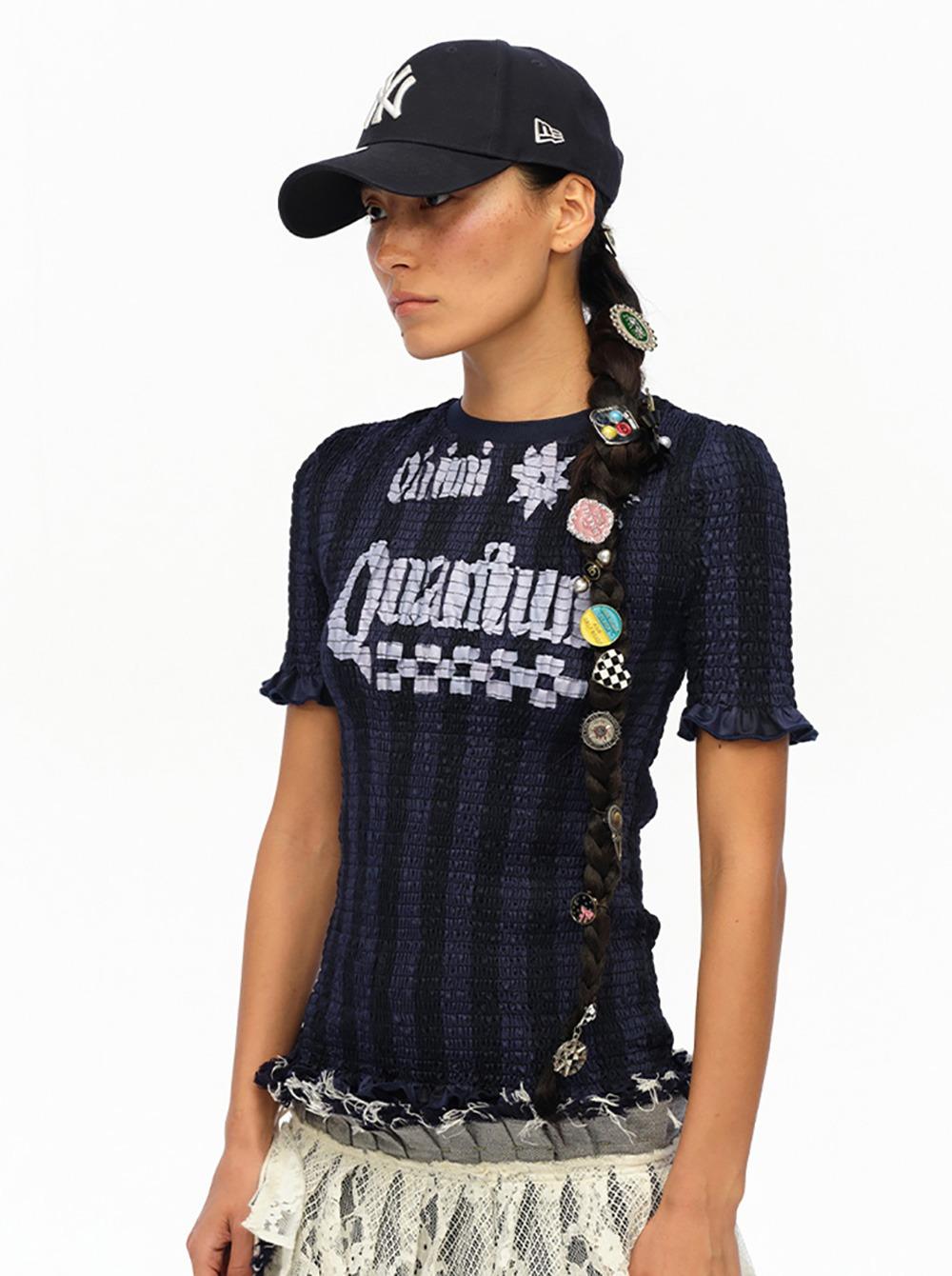 Midnight Grid Smocked Top