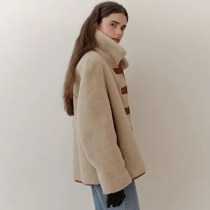 wool shearing reversible half coat (beige)