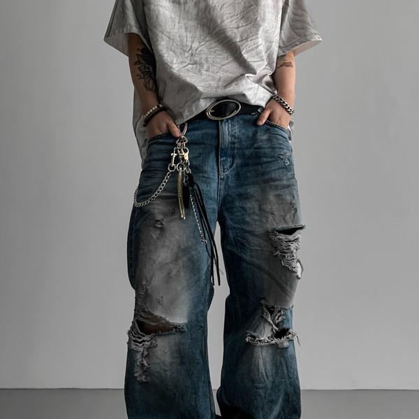 1044 더티 워싱 디스트로이드 데님 팬츠