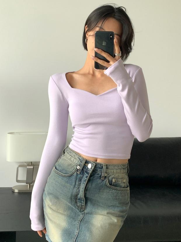 면모달하트넥크롭긴팔티 시크릿오즈 하트넥긴팔티 크롭긴팔티 하트넥크롭티 면모달티셔츠 면모달긴팔티 면모달크롭티 ozbridge