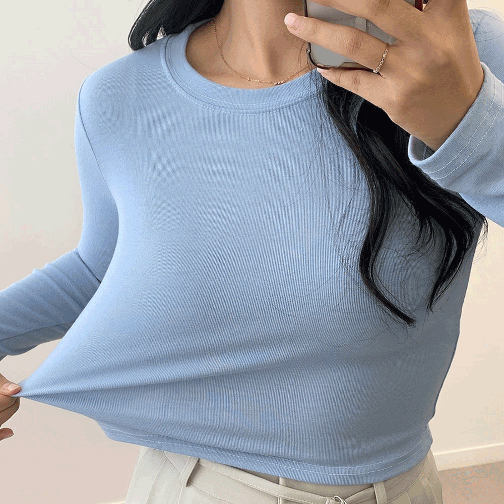 어썸하비 위시 라운드넥 쫀쫀 긴팔 티셔츠 A0167