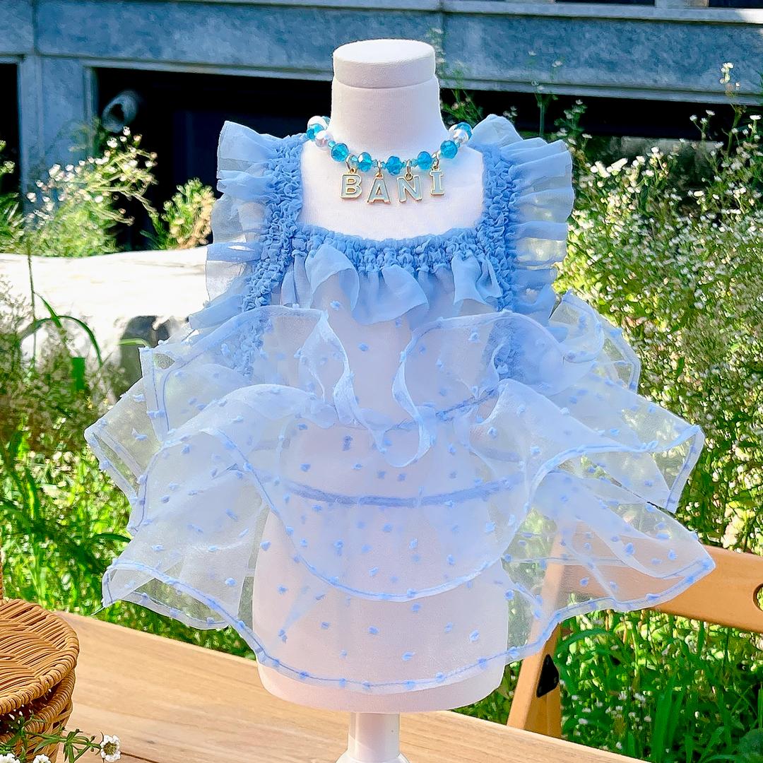 레니 땡땡이 시스루 원피스 강아지 여름 옷 핸드메이드 애견의류 대형견옷 드레스 공주옷 맞춤제작 XS-5XL 블루