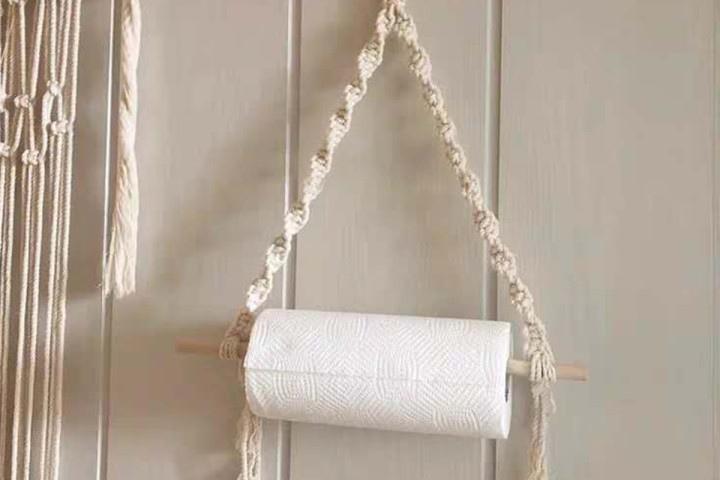 마크라메 로프 캠핑 휴지걸이 삼각 태슬 베이지