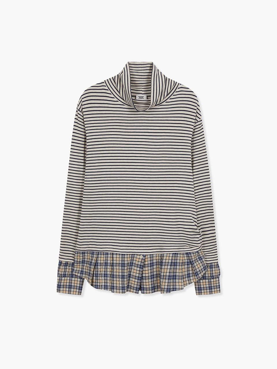 STRIPE TURTLENECK SHIRTS LAYERED TOP_navy