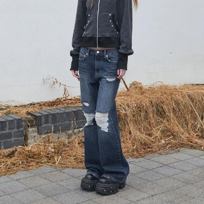 Destroyed Flared Jean (DEEP BLUE)