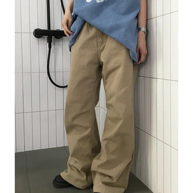 와이드 코튼 부츠컷 팬츠 (BEIGE / BLACK)