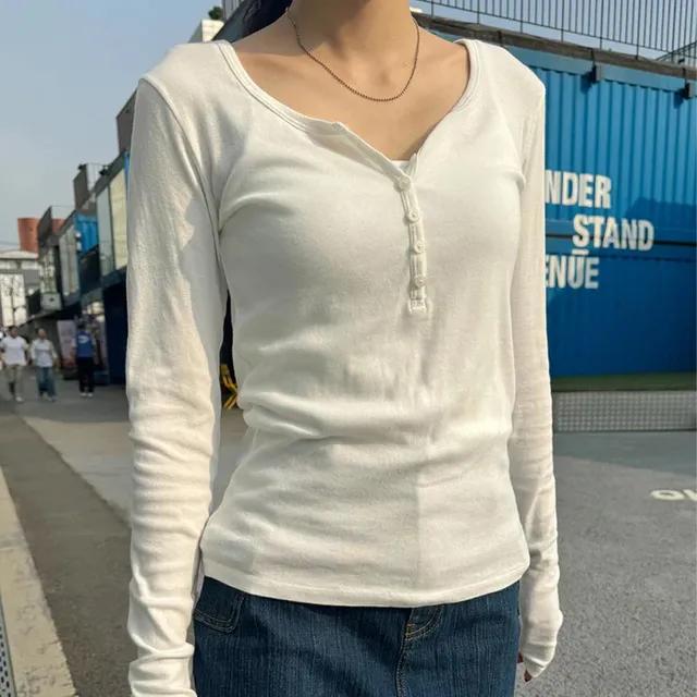 브랜디멜빌 ZELLY 헨리넥 긴팔 티셔츠 화이트 Brandy Melville