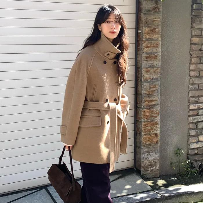 BELTED HIGHNECK WOOL COAT_CAMEL