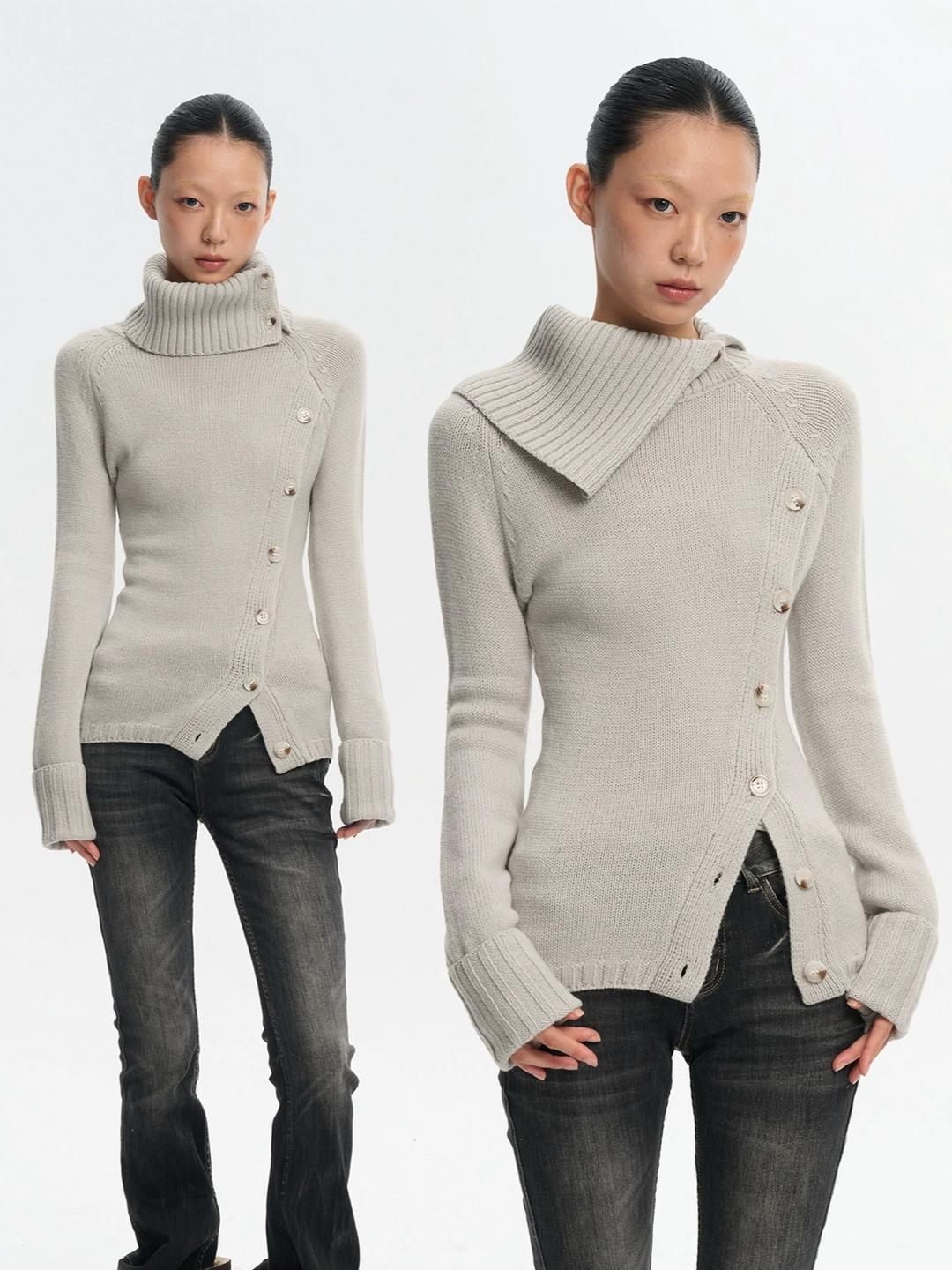 LINY LIBERTY Button Detail High Neck Sweater