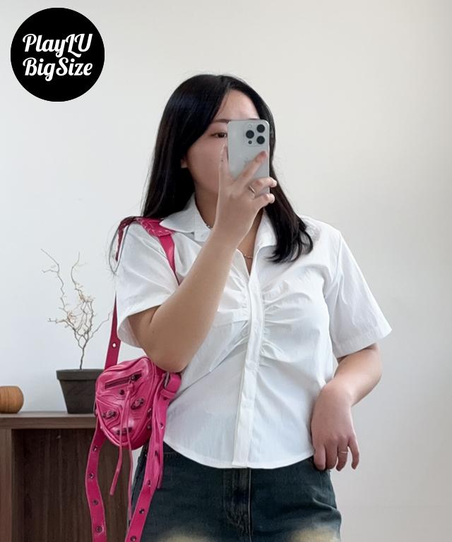 플레이루 [빅사이즈 맛집~120까지💖] 데일리 여리핏 셔링 굴림 반팔 셔츠 -2color