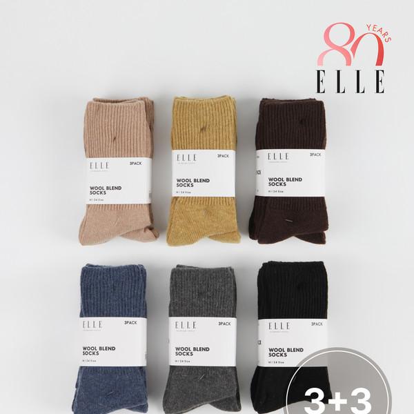 [★겨울 추천] 엘르 울블렌드 니트 크루삭스 3+3팩(PACK)
