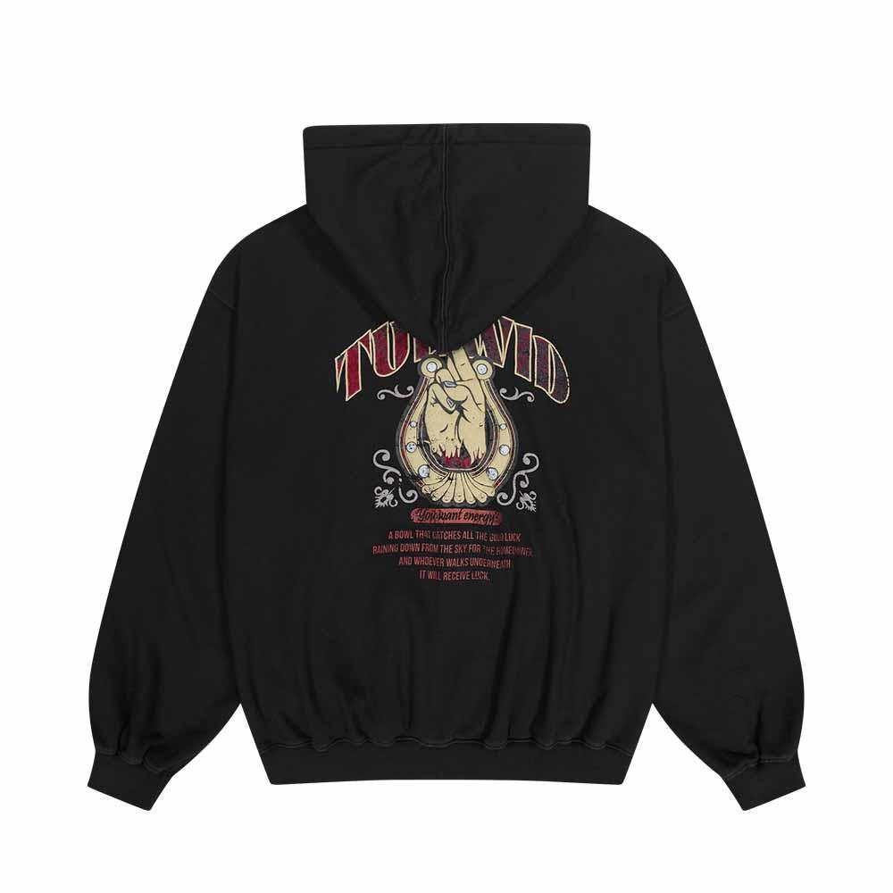 Tuewid wish me luck vintage zip up in shadow black Garment Dyed