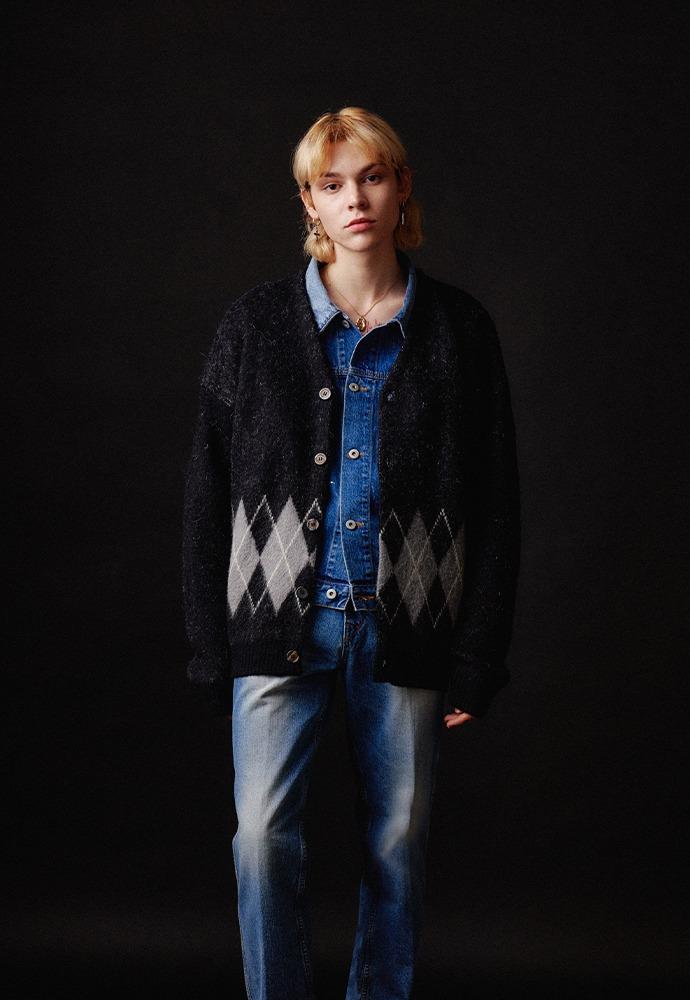 Stiff Mohair Cardigan_ Black&Grey