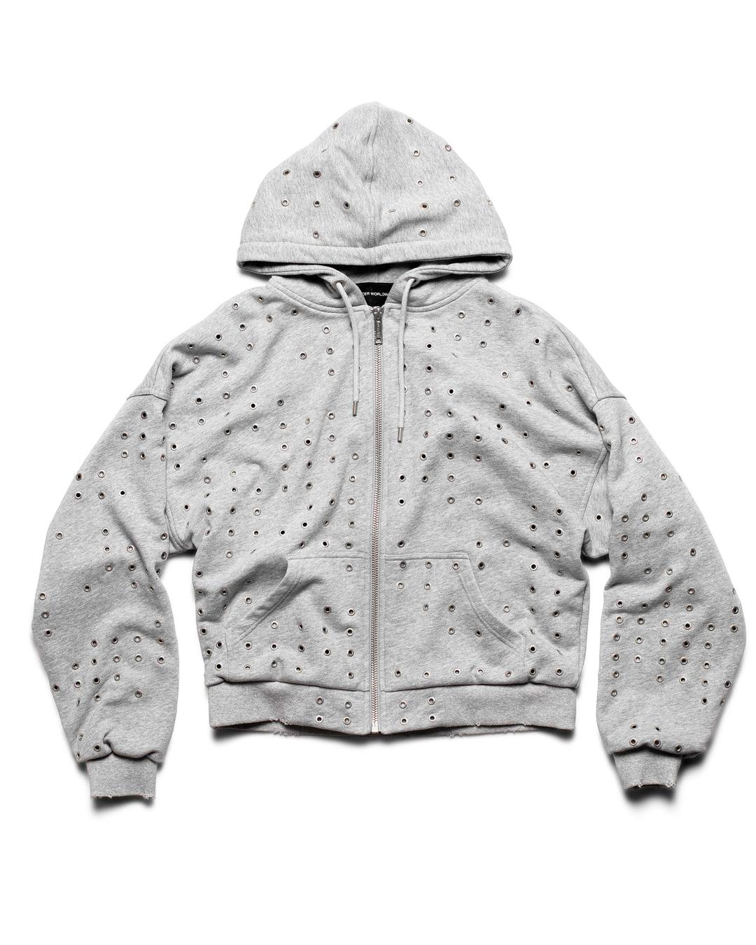 Grey Eyelet Hoodie - L