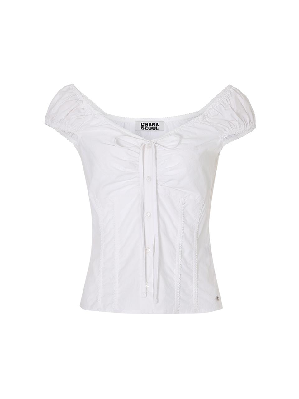 COTTON LACE SHIRRING BLOUSE_WHITE