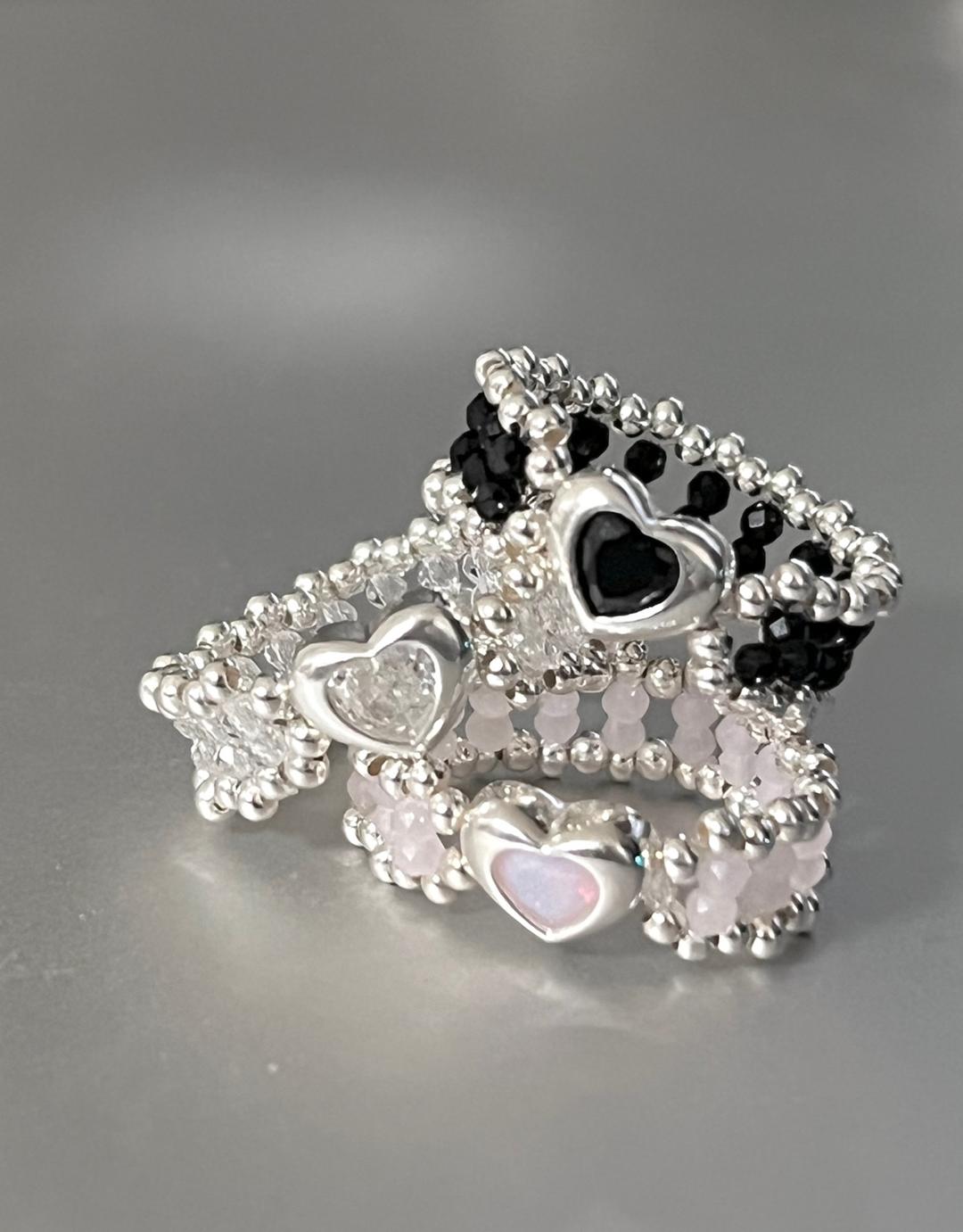 [made] 실버925 더블 하트 비즈 반지