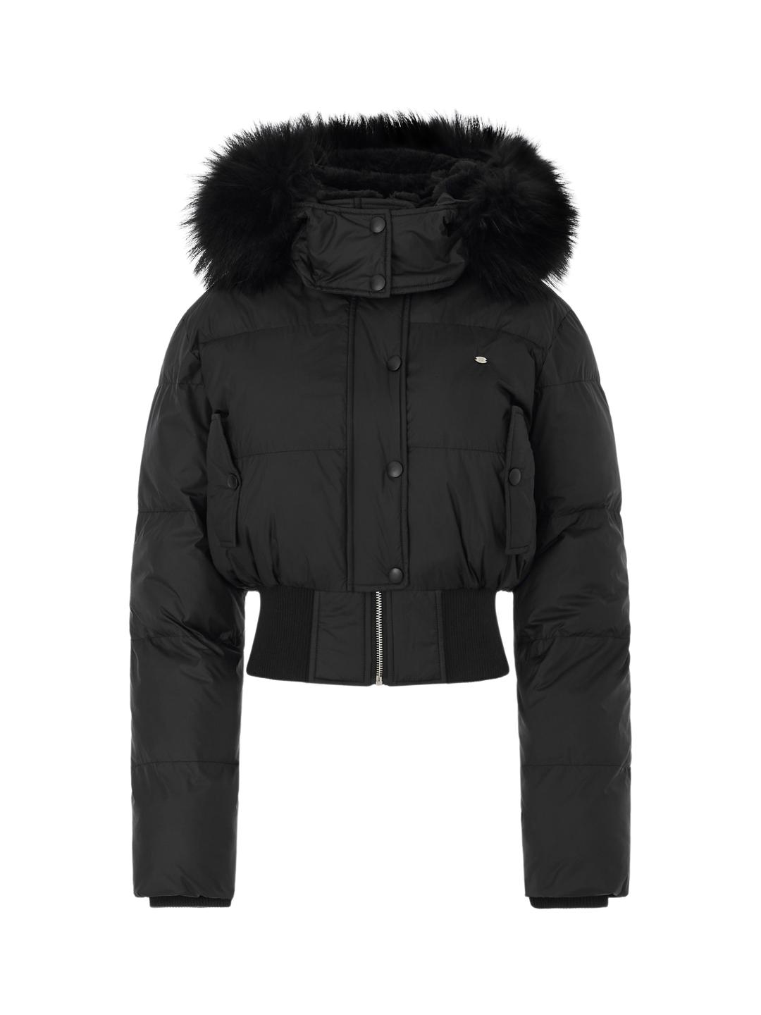 Soft Fur Hooded Puffer Jacket In Black