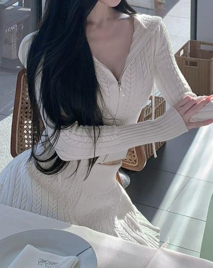 [수입] 린 트위스트 니트 후드 집업