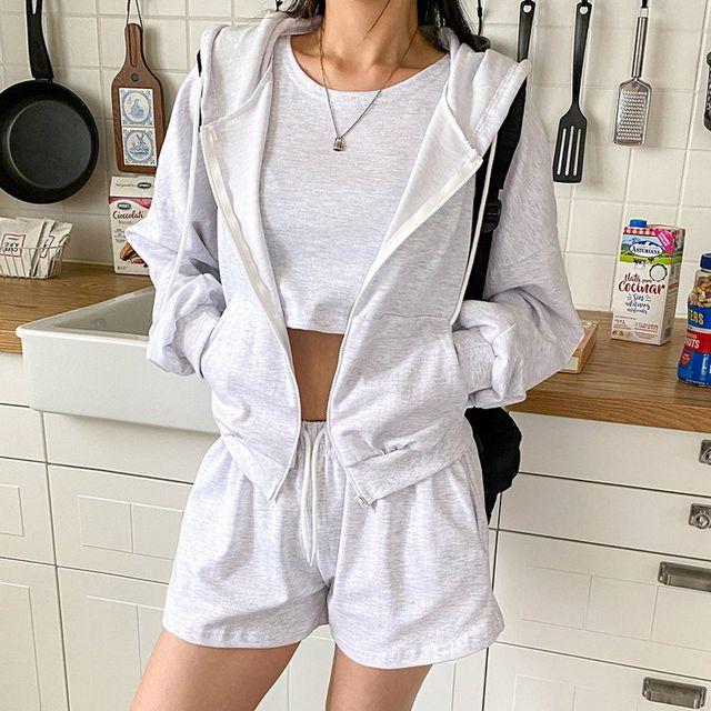 [세트가격/3컬러] 썸머 무지 후드집업 나시 반바지 3피스 세트 캐주얼/셋업/츄리닝세트/트레이닝복/베이직 -BPST0044- 빅사이즈 루즈핏 오버핏 여름