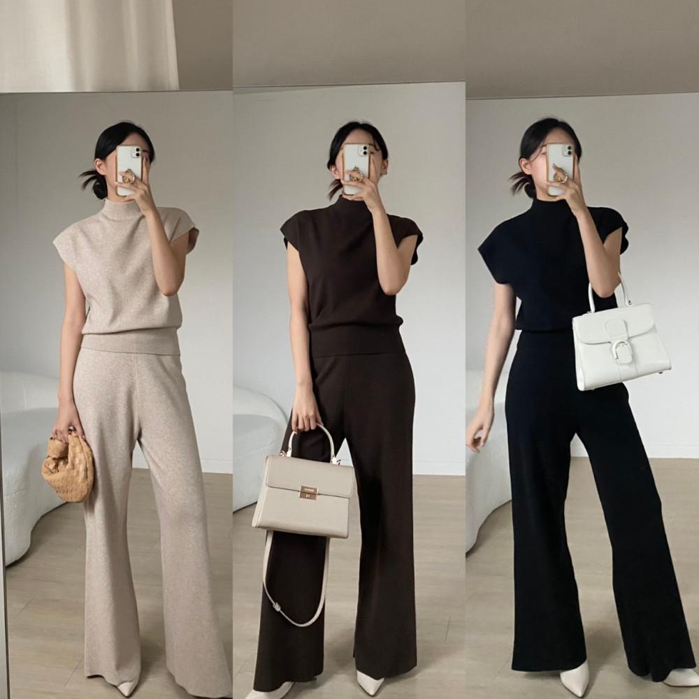 [공장직영제작] 부드러운 포근 캡소매 니트 바지 세트