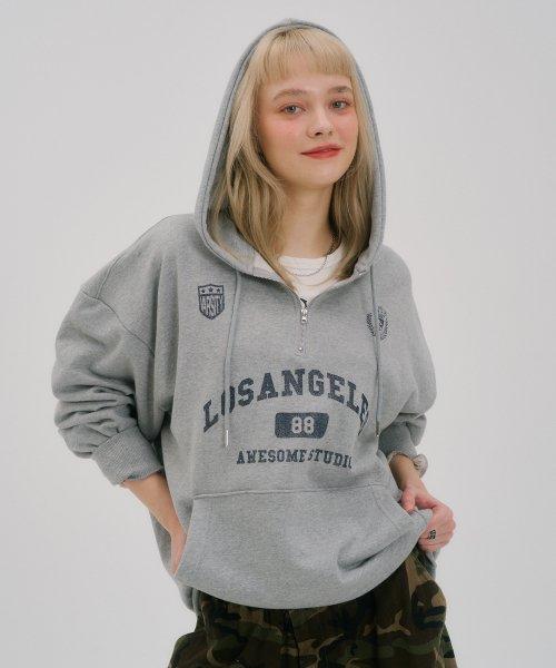 오버핏 하프집업 후드 스웻셔츠 멜란지그레이