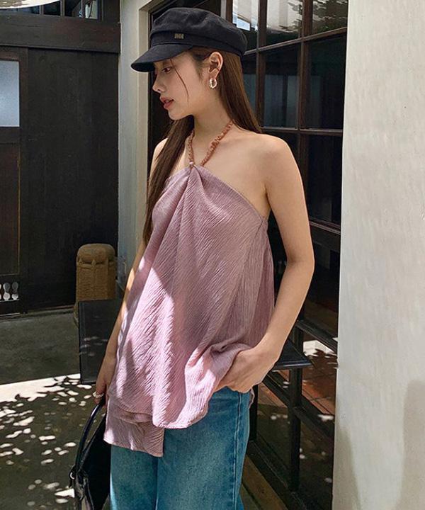 소이 심플 홀터넥 셔링 루즈핏 데일리 캐주얼 민소매탑 (그레이,핑크)