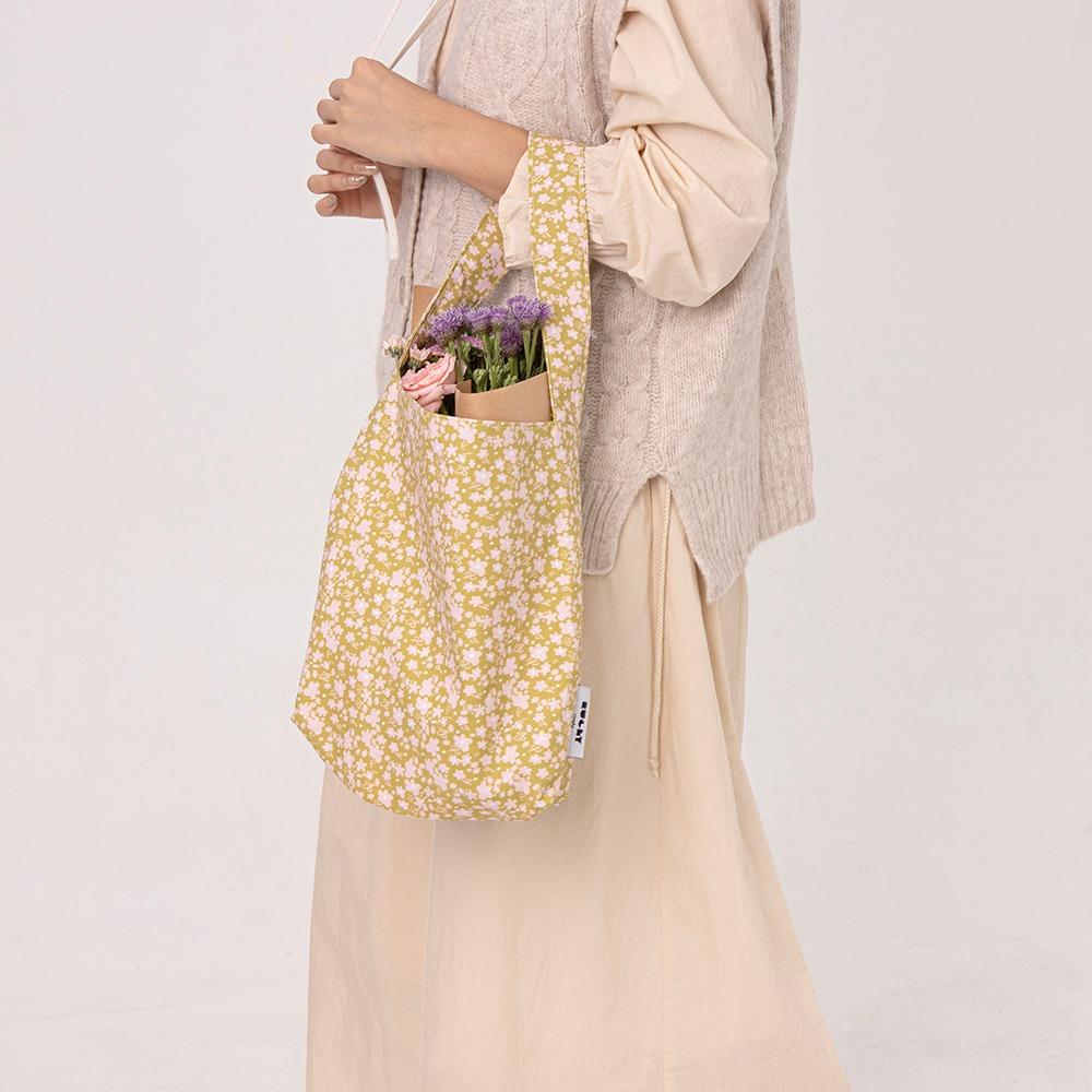 퓨어린넨 안감이 있는 에코백-OLIVE U DAISY(올리브컬러)