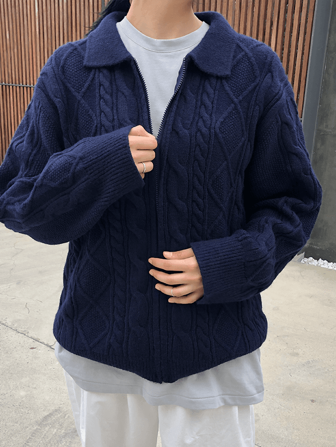 퀄리티 카라 니트 집업 (남녀공용) (당일출고)