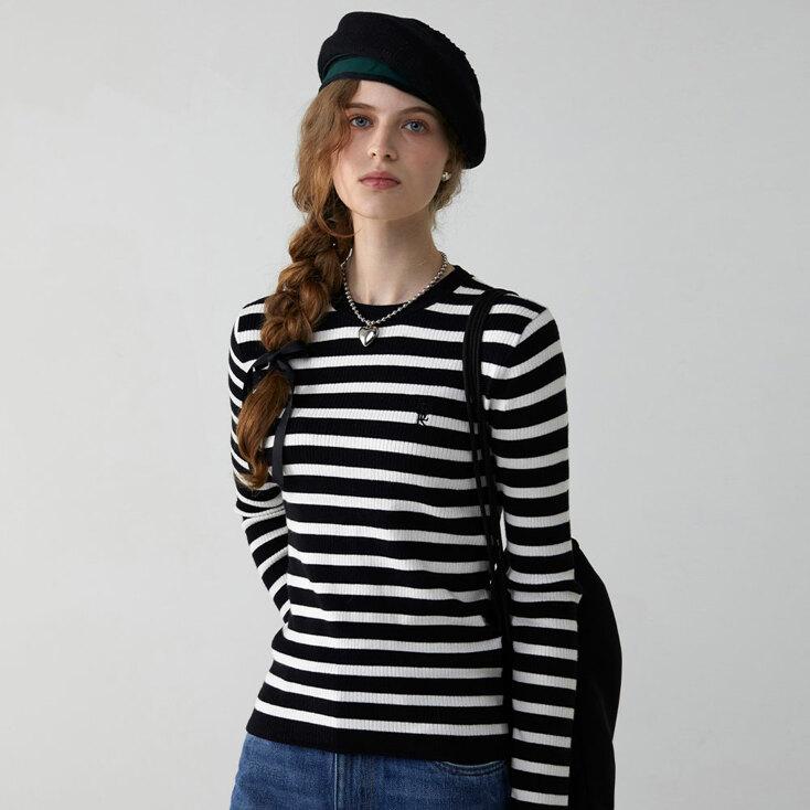 LOGO STRIPE LONG SLEEVE KNIT [5COLOR]