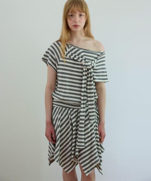 Stripy Unbalanced Skirt, Grey