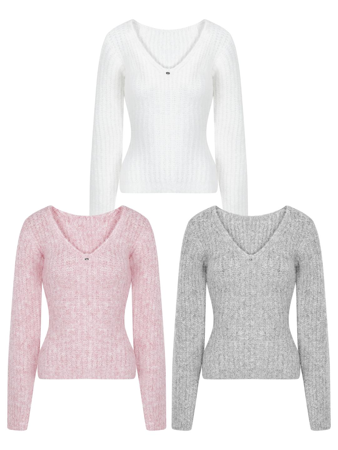 Alpaca Deep V-Neck Balloon Knit T