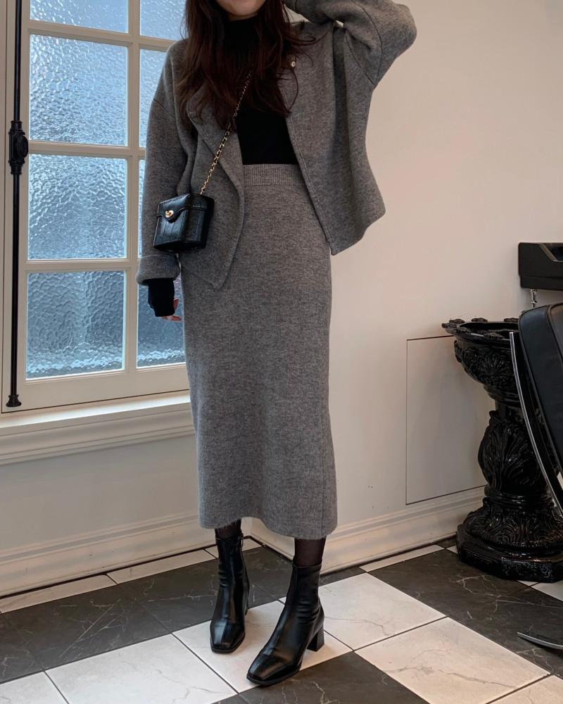 (신규상품 무료 배송 1/14 23:59 까지) 울 니트 가디건 스커트 세트 모어르