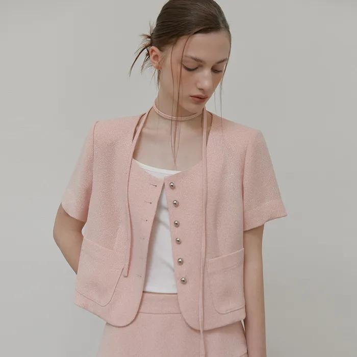 Button Strap Tweed Jacket, Pink