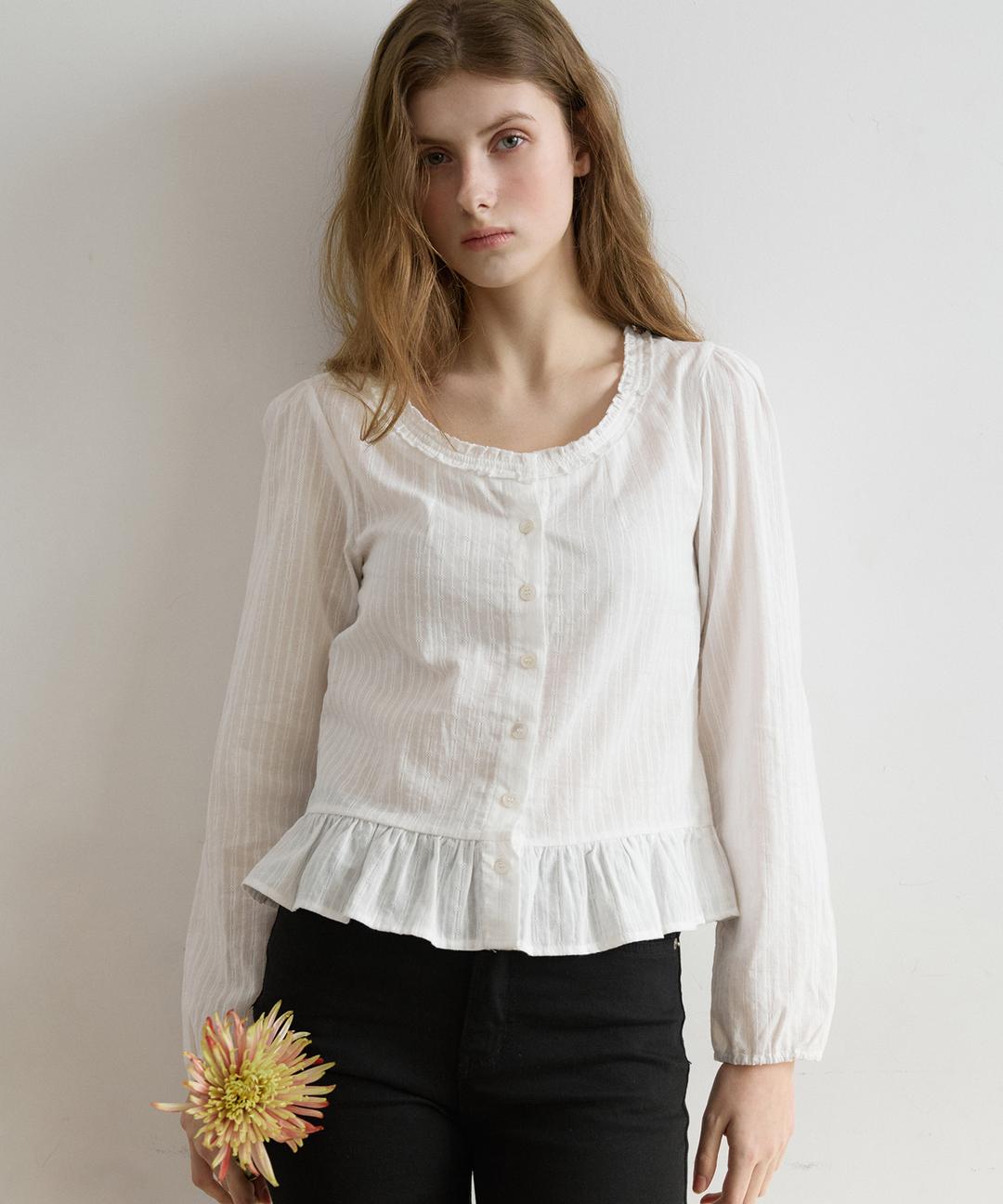 [3/16 순차배송] Noteny Round-Neck Frill Blouse ( Ivory )