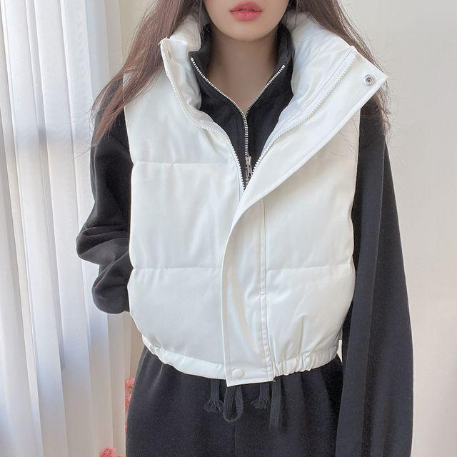 [미친가격!!] 밑단 스트링 밴딩 레더 패딩조끼