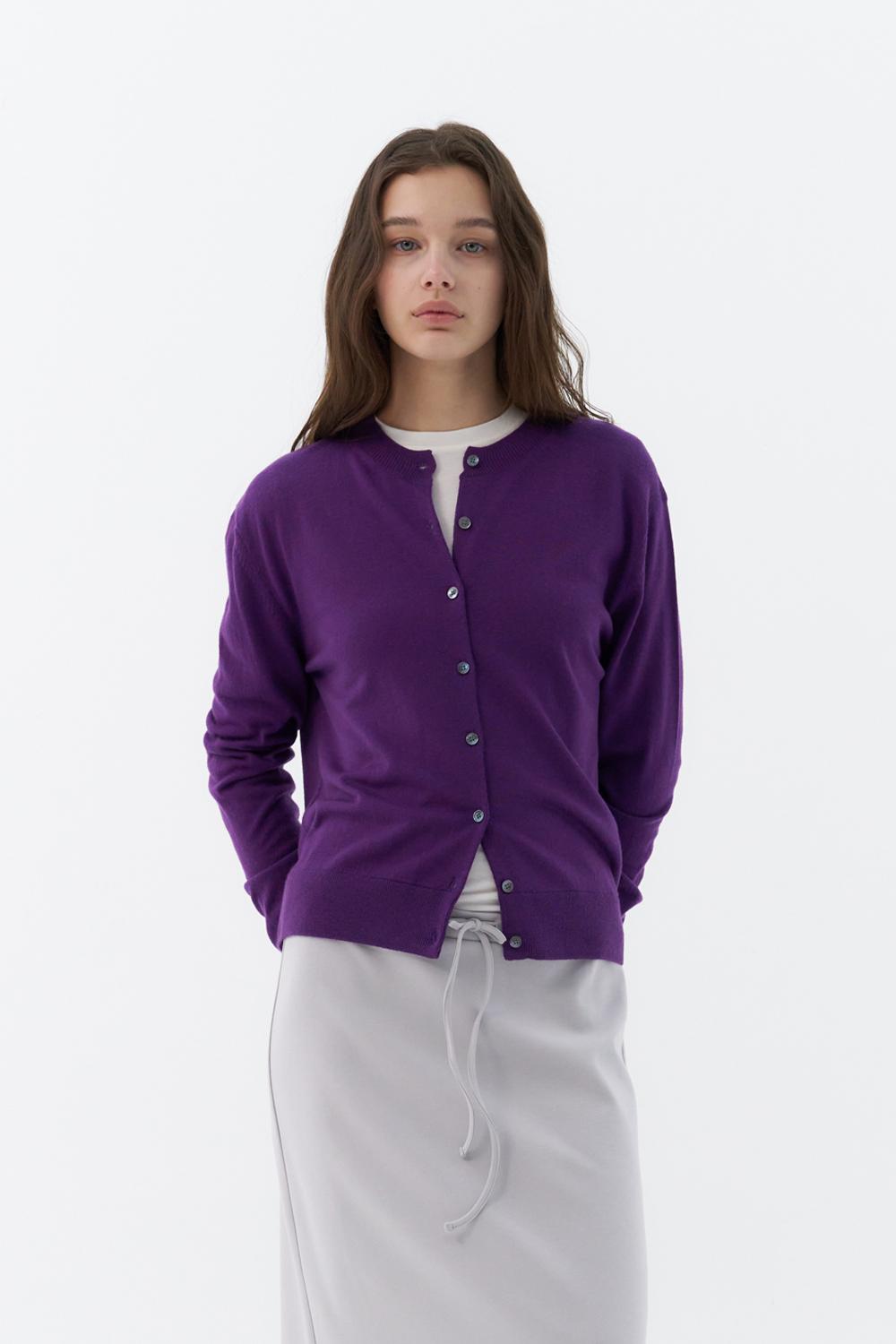 Merino Wool Round Cardigan (Purple)