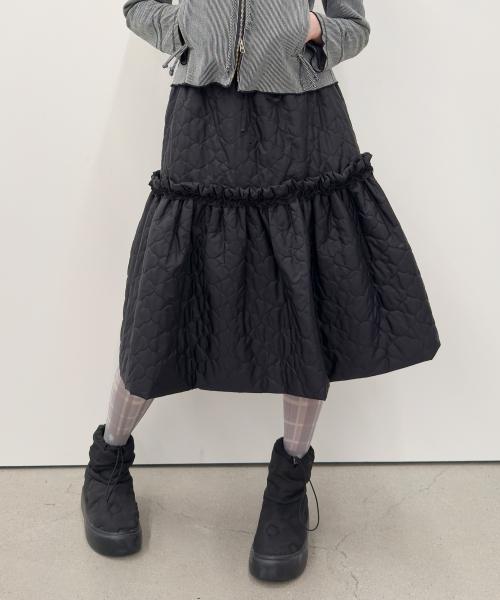 Quilted Ruffled Skirt [Black]