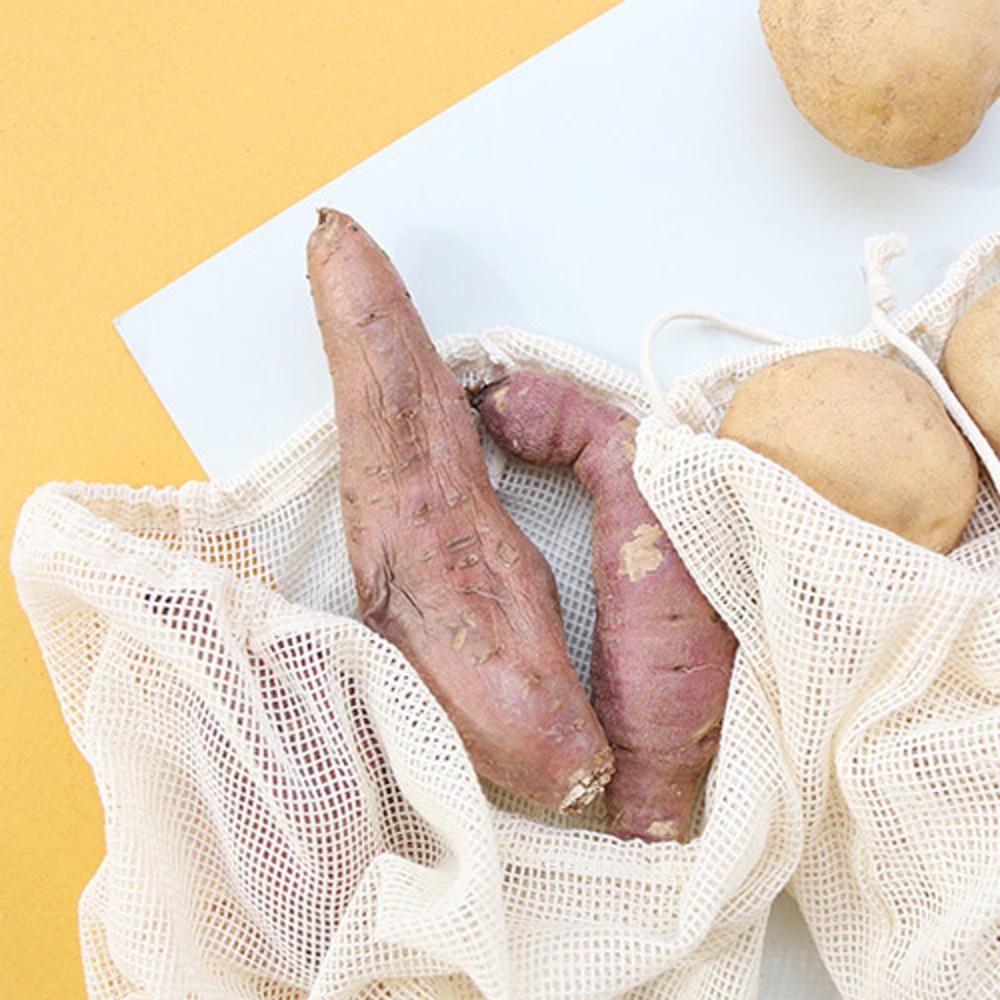 코튼 네트 메쉬 파우치 S M L