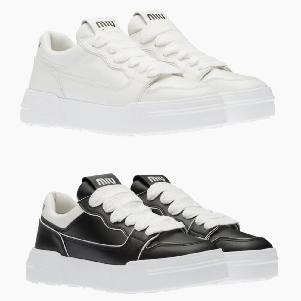 [파리발송] 미우미우 레더 스니커즈 (블랙/화이트) 5E838D_A21
