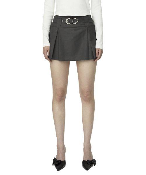 C BELTED PLEATS SKIRT_GREY