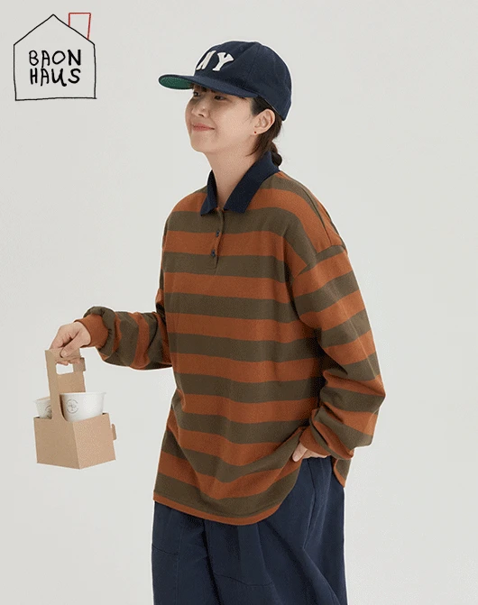 [BAONHAUS] 핀다 스트라이프 럭비 카라 긴팔 티 (2color)